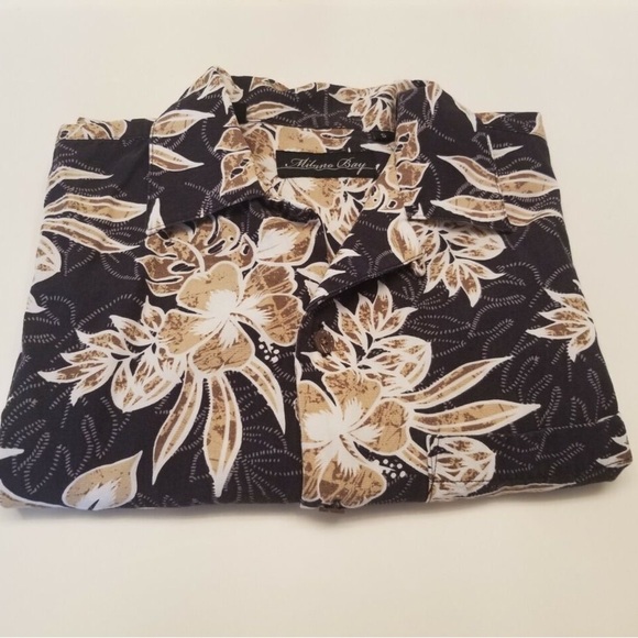Milano Bay Black and Tan Hawaiian Casual Button Down Shirt - Picture 6 of 8
